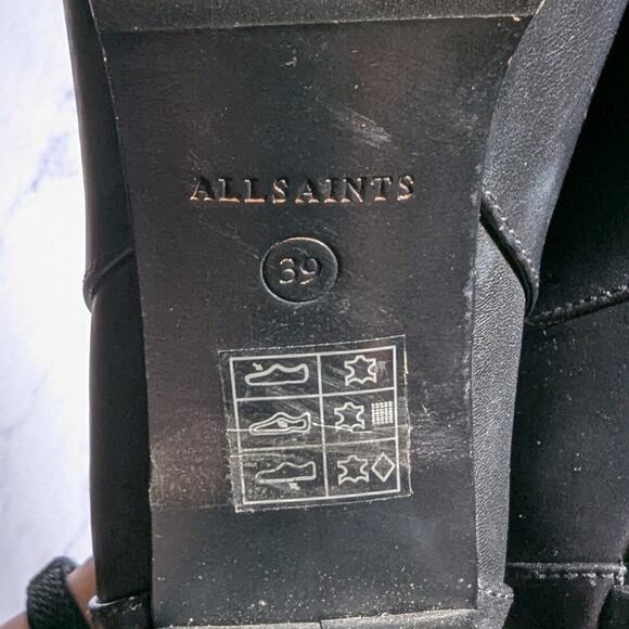 Allsaints Sarris Black Leather Pointed Toe Block Heel Chelsea Ankle Boots 39 8.5 - Picture 5 of 7